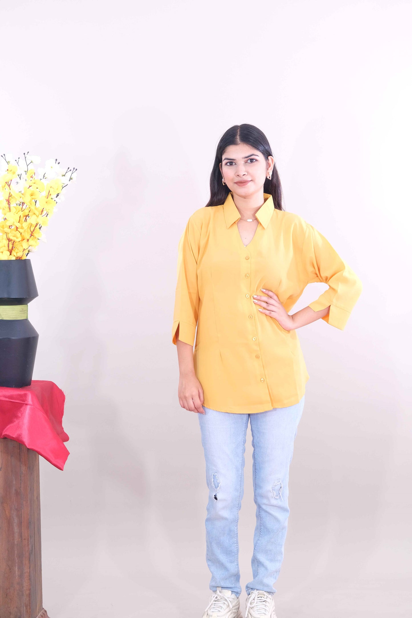 Plain Formal Shirt - Yellow (Imported Fabric)