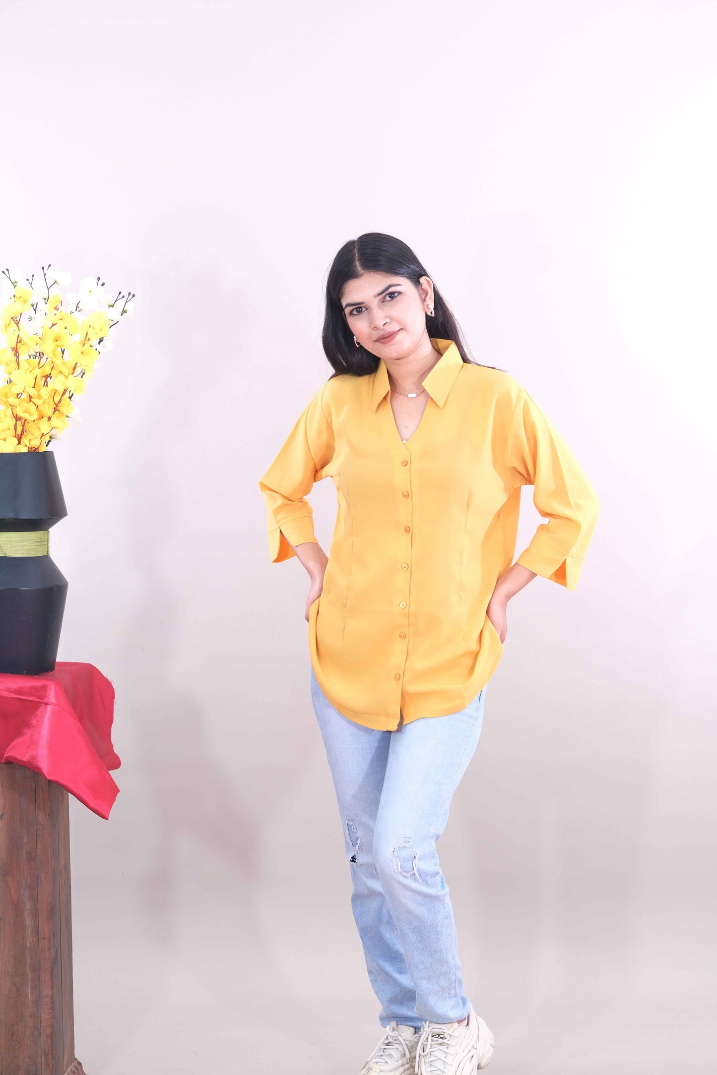 Plain Formal Shirt - Yellow (Imported Fabric)